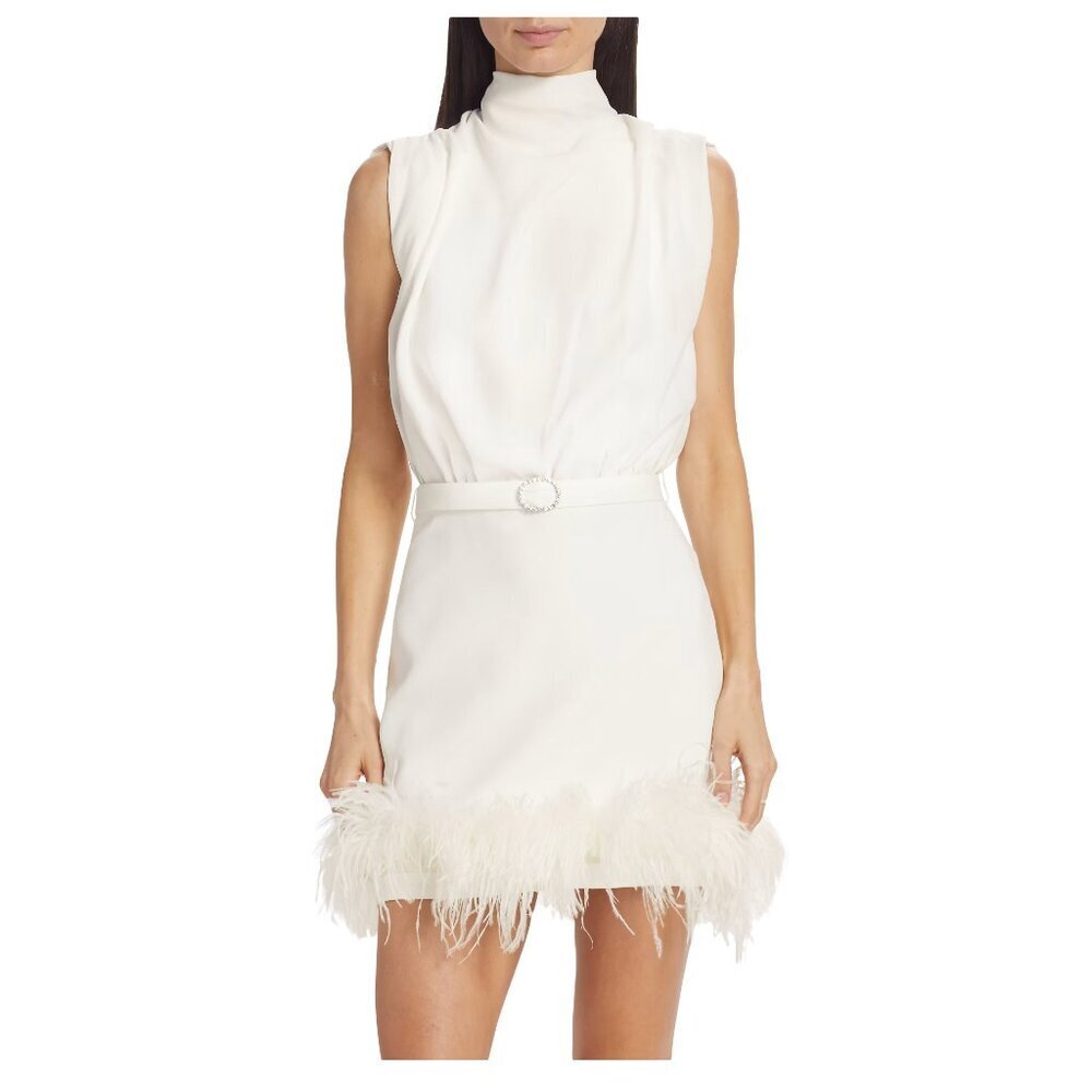 Amanda Uprichard NWT Sullivan Feather Trimmed Belted Mini White Dress X-Small